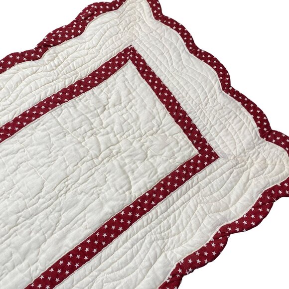 VTG Quilted table runner Maroon star print quilt handmade burgundy 4th july Patr - Picture 14 of 14